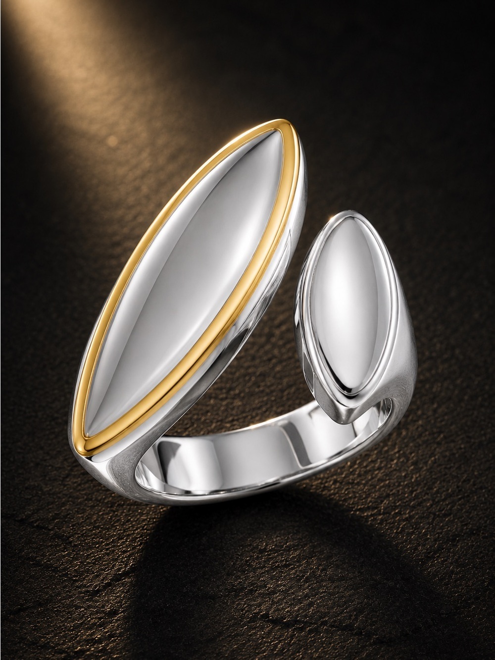 Two-Marquise Open Ring in Silver with Gold Trim - Picture 7 of 10